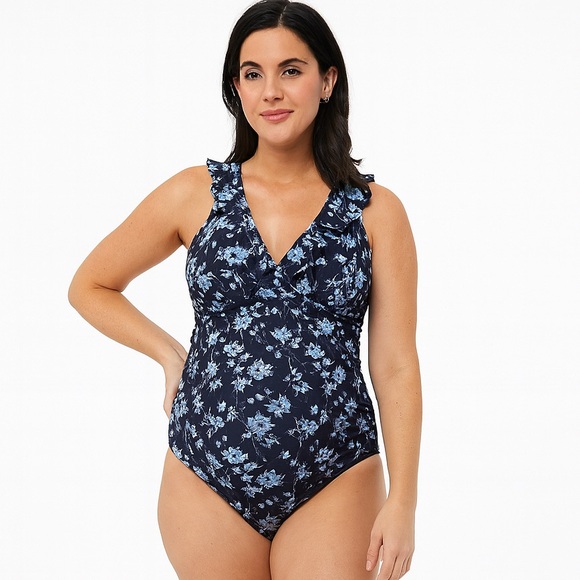 A Pea in the Pod Navy Floral One Piece Swimsuit - Picture 1 of 2